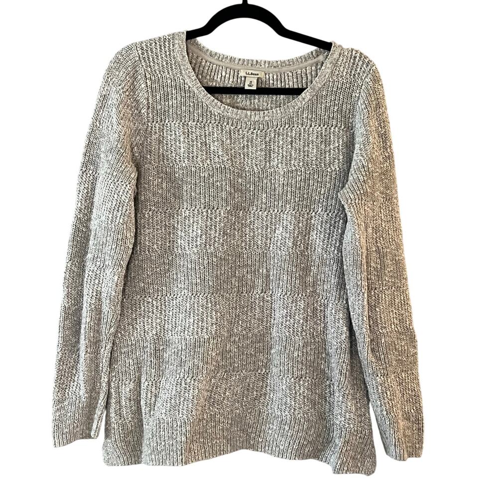 L.L. Bean Women’s Sweater Medium Gray Cotton Knit‎ Pullover Long Sleeve Casual